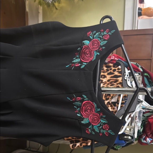 Hell Bunny Black Dress with Red Floral Embroidery - Picture 3 of 5